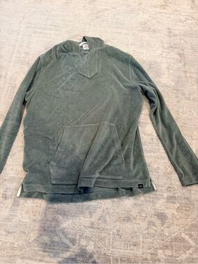 Faherty Olive Green V-Neck Pullover Terry Sweater
